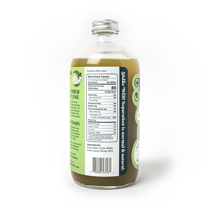 Mixly Cucumber Mint Lime Mixer Made with Fresh Squeezed Juice Ready to Drink Use with Vodka Gin Soda Water 16 oz.