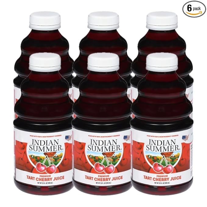 Indian Summer Premium Tart Cherry Juice Made with Montmerency Cherries 2 Simple Ingredients Handpicked Fruit since 1973 (32oz Pack of 6)