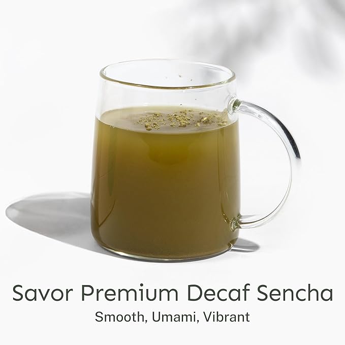 Yu Tea Decaf Organic Sencha Green Tea Powder 30 Instant Packets | Rich in Antioxidants EGCG &amp L-Theanine | Pure Japanese First Harvest Leaf | Caffeine-Free &amp Unsweetened | Single Serve Stic
