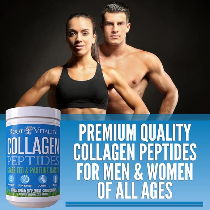 Root Vitality Collagen Peptides Powder - Grass-Fed Pasture-Raised Hydrolyzed Protein Supplement for Skin Hair &amp Nails - Non-GMO Zero Sugar Daily Supplement for Men &amp Women (45 Servings)