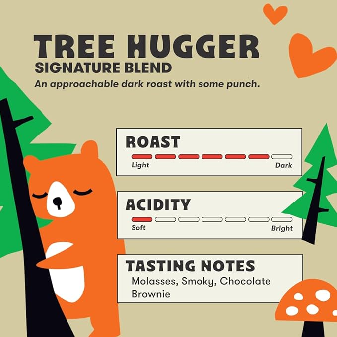 Peace Coffee Tree Hugger Signature Blend Dark Roast Whole Bean Coffee 12 oz Pack of 3 Organic Fair Trade Nutty Smooth Flavor Shade Grown Fresh Roasted