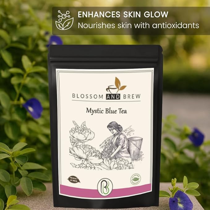 Blossom &amp Brew Mystic Blue Tea – Pure Natural Caffeine-Free | Non-GMO Vegan Gluten-Free | Blue Herbal Tea for Iced Drinks Cocktails Hot Brews and Coloring 2.47 Oz
