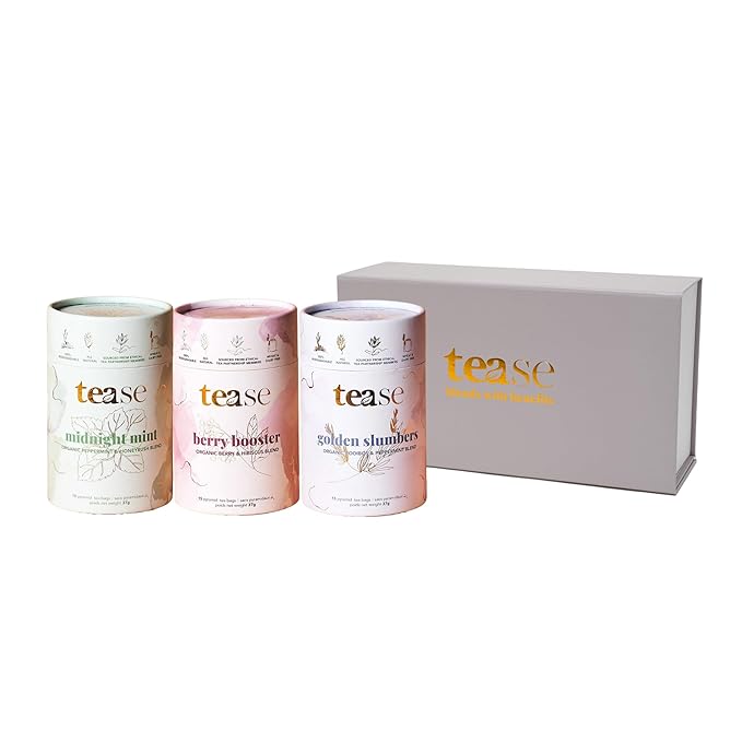 Tease Tea Herbal Tea Set - Seasonal Gift with Elderberry Peppermint and Rooibos Gifts for Tea Lovers Organic Drink Set