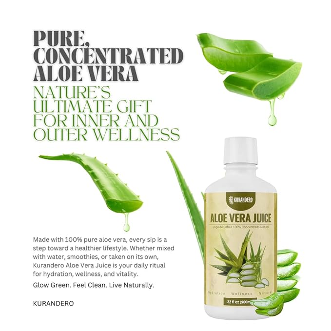 Kurandero - Aloe Vera Juice - 32 fl oz (946ml) - Unflavored and Gluten Free Drink Aloe Vera Leaf Juice and Inner Leaf Gel
