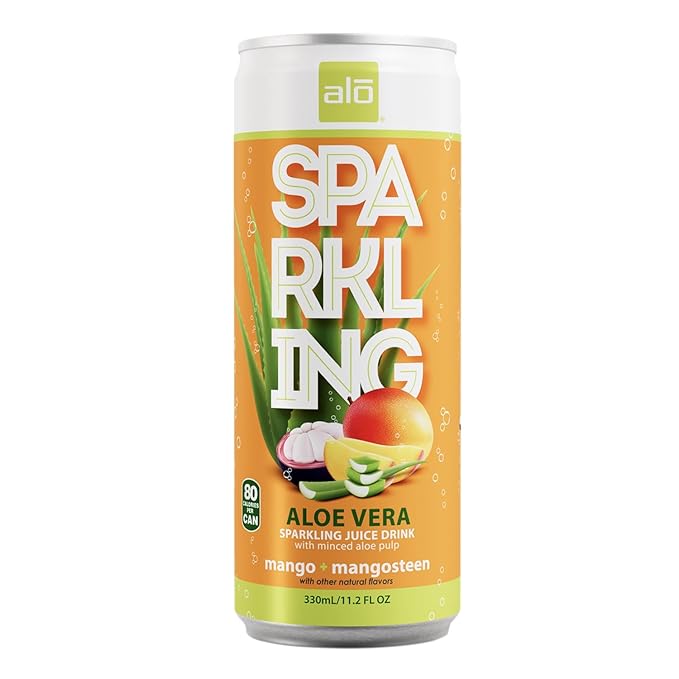 ALO Sparkling Mango &amp Mangosteen Carbonated Aloe Vera Juice Drink | 11.2 fl oz Pack of 12 | Plant-Based Beverage Vegan