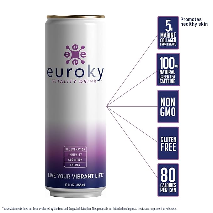 Euroky Vitality Drink Wellness Beverage – Rejuvenation Immunity Cognition and Energy Support 12 fl oz