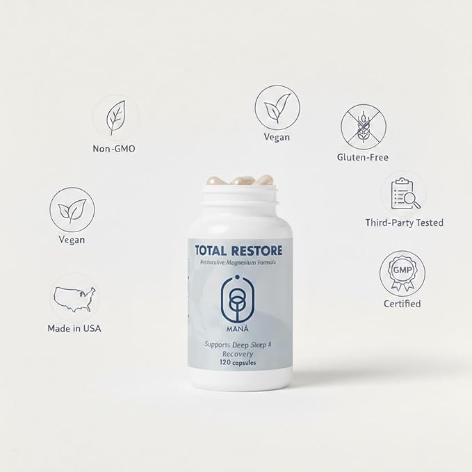 Total Restore Premium Magnesium Blend – Natural Sleep Aid Overnight Recovery – 800mg Magnesium Glycinate Taurate &amp Malate – Melatonin-Freek Best Sleep aids for adults120 Capsules