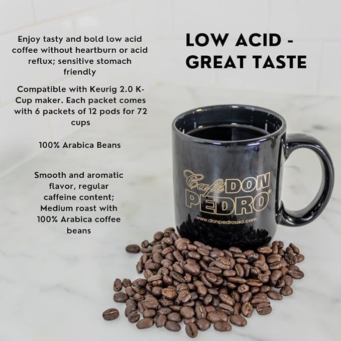 Cafe Don Pedro American Roast Naturally Low Acid Coffee - 34.5 Ounce Large Can for Coffee Lovers with Sensitive Stomachs - Delicious Smooth Flavor Medium Roast Stone Ground Coffee