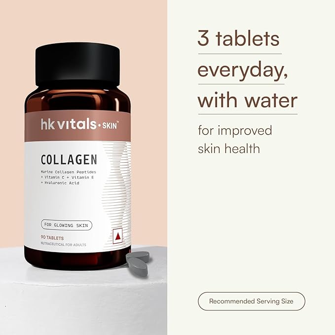 Vitals Collagen Tablets (90 Tablets) | 3000mg | Marine Collagen Peptides | Vitamin C E Biotin with Hydrolyzed Peptides