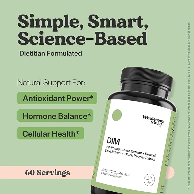 DIM Supplement Women | DIM SGS | Pomegranate Broccoli and Black Pepper Blend | Estrogen &amp Hormone Balance for Women | Cell and Tissue Health | 60-Day Supply | Clean Label Project Certified