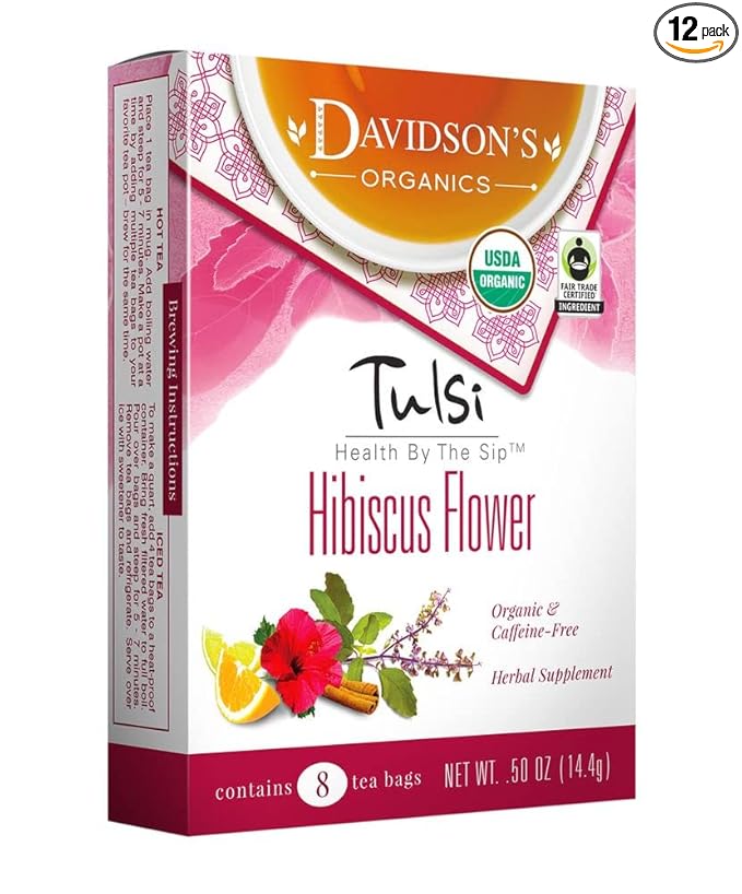 Davidson's Organics Tulsi Hibiscus Flower 8-count Tea Bags Pack of 12