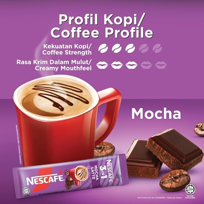 Nescafé Nescafe 3 in 1 MOCHA Coffee Latte - Instant Coffee Packets - Single Serve Flavored Coffee Mix (15 Sticks)