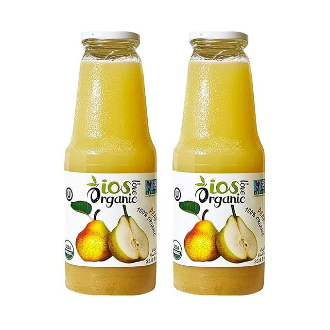 IOS Love Organic Juice - USDA Organic Certified - Cold Pressed No Added Sugar No Water No Artificial Colors No Preservatives No Flavors Added No Gluten - 33.8 Fl Oz (Pear Pack of 2)