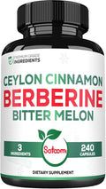 Satoomi Berberine 1500mg Supplement with Organic Ceylon Cinnamon Bark &amp Bitter Melon - 240 Vegan Capsules for 80 Servings - Immune System Heart Health Body Management &amp Digestion Support