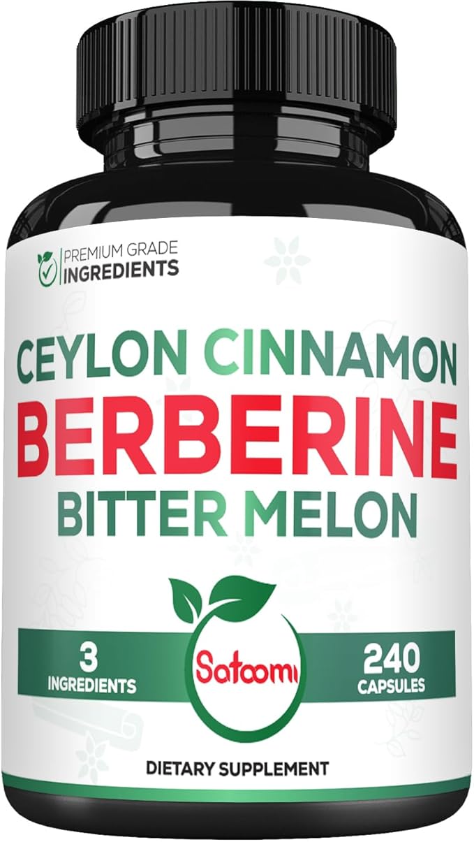 Satoomi Berberine 1500mg Supplement with Organic Ceylon Cinnamon Bark &amp Bitter Melon - 240 Vegan Capsules for 80 Servings - Immune System Heart Health Body Management &amp Digestion Support
