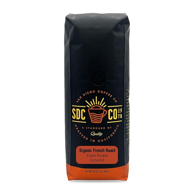 San Diego Coffee Organic French Roast Dark Roast Ground Coffee 16-Ounce Bag Café molido tostado