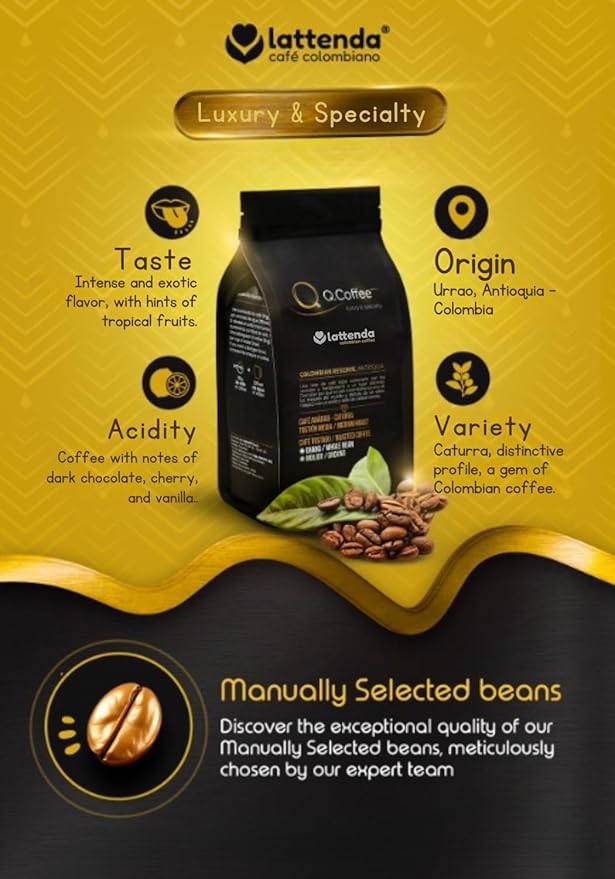 Lattenda Q.coffee Gran Reserva Specialty Coffee 340g - Authentic Colombian Whole Beans Coffee for Gourmet Delight