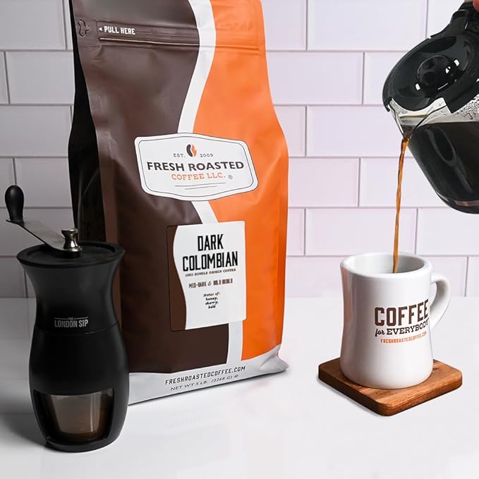Fresh Roasted Coffee100% Dark Colombian 5 lb (80 oz) Med-Dark Roast Whole Bean Kosher