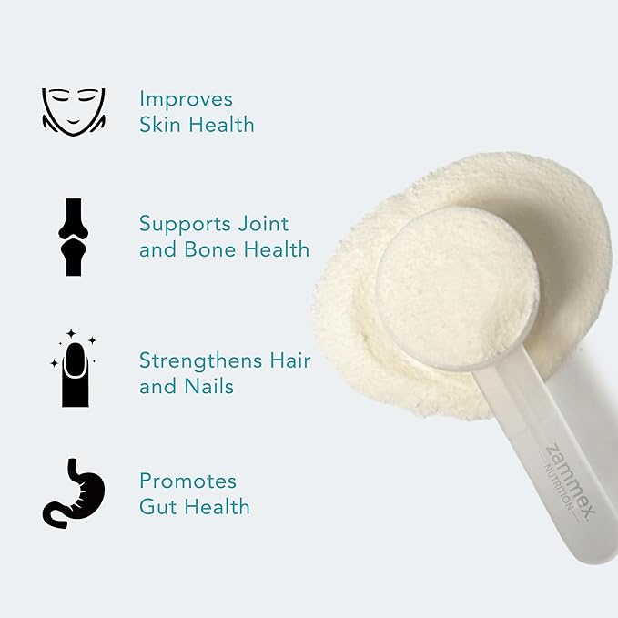 Zammex Marine Collagen Peptides Powder Unflavored Wild-Caught Fish Collagen Powder Supports Healthy Skin Hair Joints Type 1 &amp 3 Collagen Supplement for Women - Easy to Mix. (32 Servings)