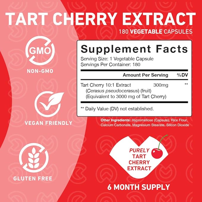 PUREFINITY Tart Cherry Capsules – Uric Acid Flush &amp Cleanse to Support Joint &amp Muscle Comfort with 3000 mg Raw Extract Non-GMO Gluten Free Vegan – 180 Count (6 Month Supply)