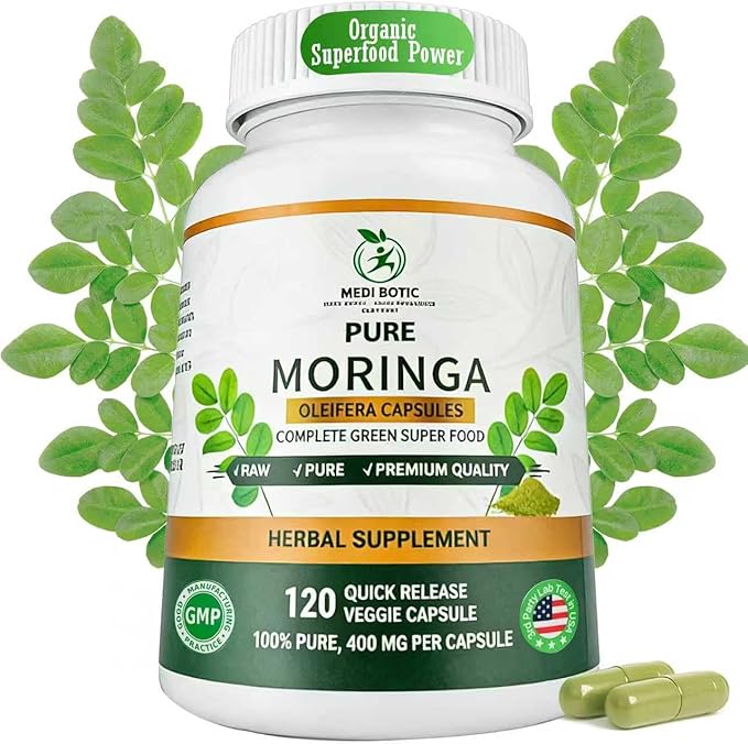 Moringa Capsules 800mg 120 Moringa Pure Capsules For Energy Immune Support Gut Health &amp Powerful Green Superfood Rich In Antioxidants Essential Vitamins &amp Amino Acids Non-GMO &amp Glute