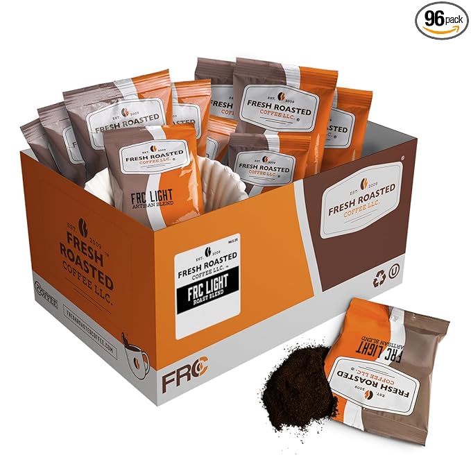 Fresh Roasted Coffee FRC Light Roast Blend Kosher Pre-Ground Fractional Packs 2.25 Ounce 96 Count