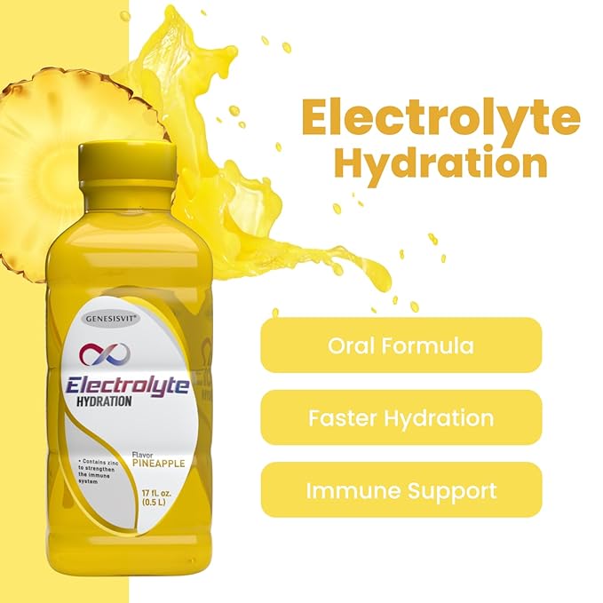 ALFA VITAMINS GenesisVit Electrolyte Solution Hydration Drink with Electrolytes for Optimal Wellness Pineapple Flavor Supports Hydration &amp Immune Health 12 Bottles 16.9 FL OZ Each 12 Pack