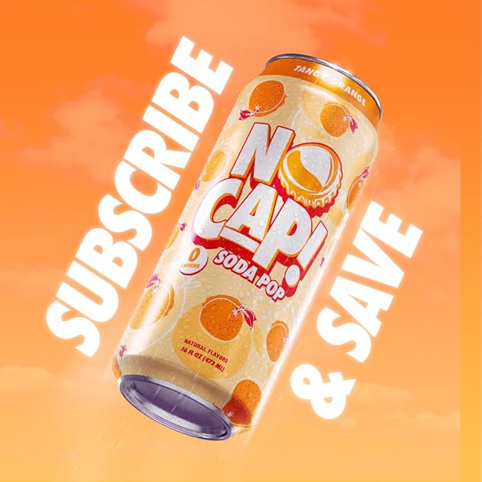 No Cap! Healthy Soda Alternative Natural Allulose Zero Sugar Zero Calorie Caffeine Free | Hydrating Electolytes Natural Flavors 16 oz. (Orange)