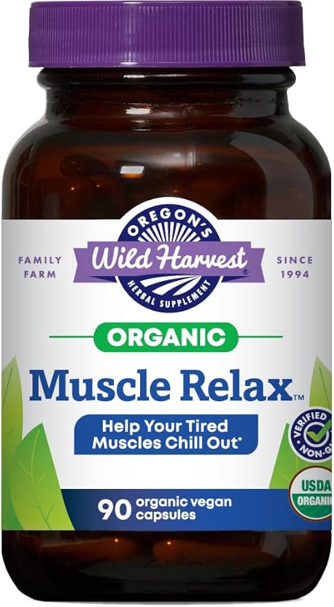 Oregon's Wild Harvest Muscle Relax Organic Herbal Supplement Vegan Capsules with Valerian Hops and Skullcap - 90 Count