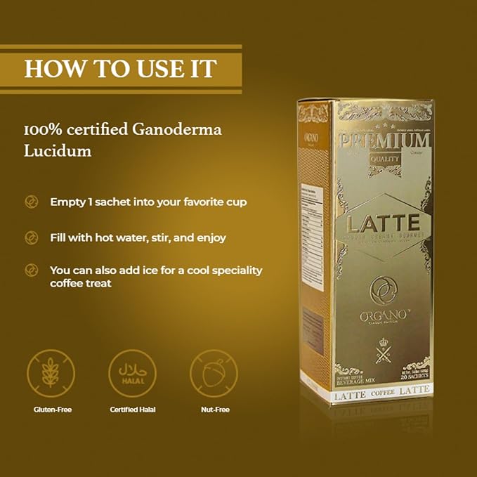 ORGANO Gourmet Cafe Latte 100% Certified Ganoderma Lucidum (20 Sachets)