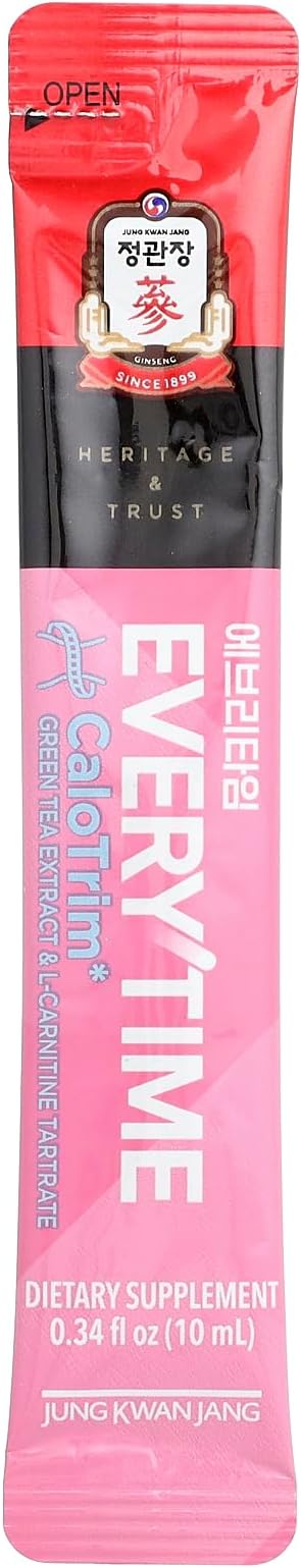 Everytime CaloTrim - Intra Workout Herbal Energy Drink Packets with Korean Red Ginseng Green Tea &amp L-Carnitine Tartrate - Non GMO (0.33 fl oz 10 Sticks)