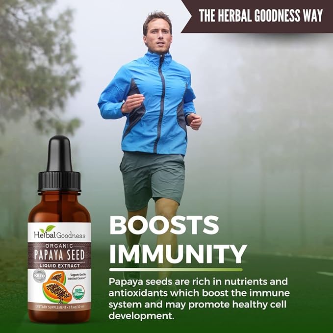 Herbal Goodness Papaya Seeds Digestive Enzymes 1oz -Organic Papaya Seed Extract for Gut &amp Digestive Health | Detox Cleanse Support Non GMO Gluten-Free Raw Unprocessed for High Potency