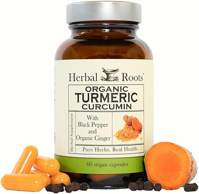 Herbal Roots - Turmeric Curcumin Capsules - Extra Strength - 1000mg Pure Organic Turmeric Supplement 95% Standardized Curcumin Extract with BioPerine Pepper and Ginger