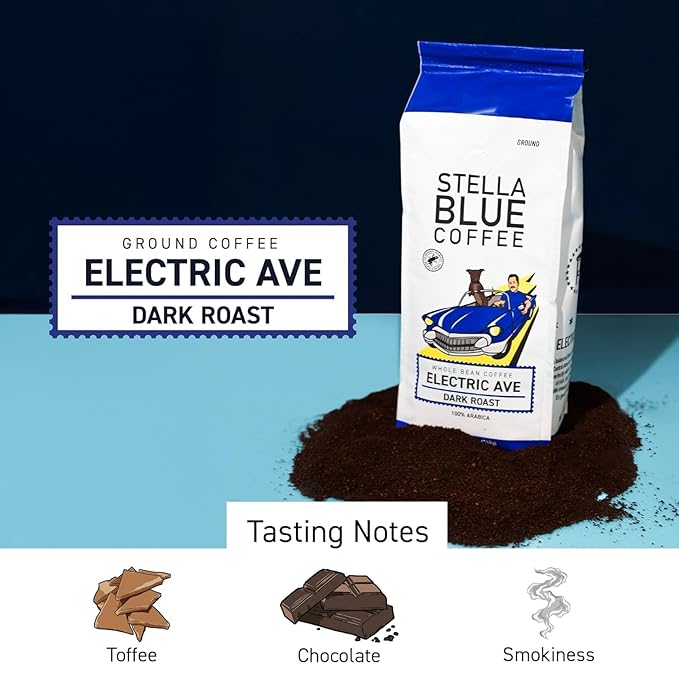 Stella Blue Ground Coffee Variety Pack Positive Vibes Light Roast And Electric Avenue Dark Roast 100% Arabica Coffee Vanilla Fruity And Chocolate Notes Ethically Sourced 12 oz Bags