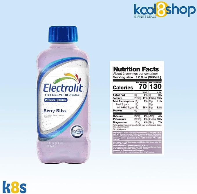 Electrolit Berry Bliss Hydration Drink with Electrolytes 21 fl oz Plastic Bottles 9 Pack + 1 Microfiber Cooling Towel by KOOL8SHOP Infinite Deals