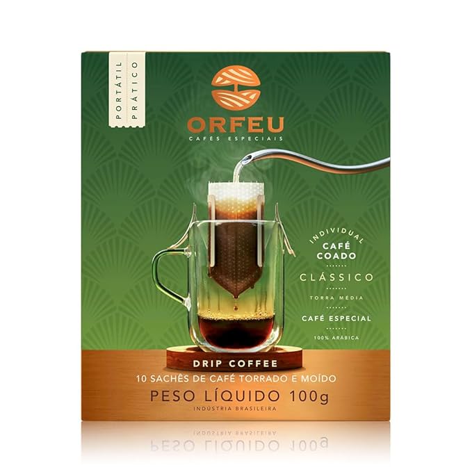 ORFEU - Specialty Coffee Classic - Drip Sachet - Arabica Medium Roast with Notes of Floral Fruity &amp Caramel - Velvety Smooth Body - 10 Units (3.52oz/100g)