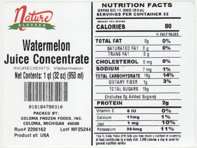 Nature Blessed 100% Pure Watermelon Fruit Juice Concentrate - 2 Quarts (2/32 fl oz bottles) Applications: Home Wine Making Brewing Distilling Hard Cider Smoothies