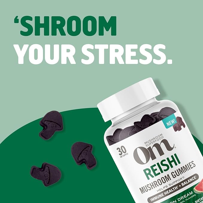 OM MUSHROOM SUPERFOOD Reishi Gummies – USA Grown Organic Mushrooms – Supports Immune Health Balance &amp Stress Relief – Watermelon Dream Flavour – 30 Servings 60 Count.
