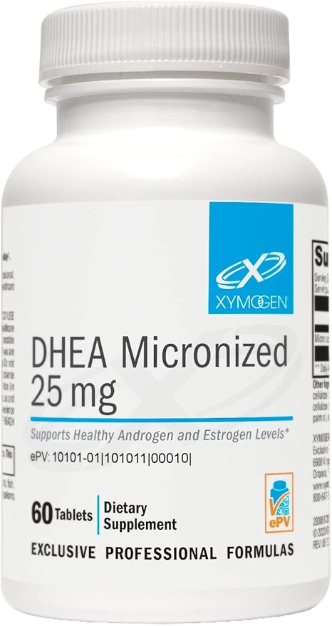 XYMOGEN DHEA 25 mg - Micronized DHEA Supplement for Women &amp Men - Support Healthy Androgen and Estrogen Levels &amp Adrenal Support (60 Tablets)