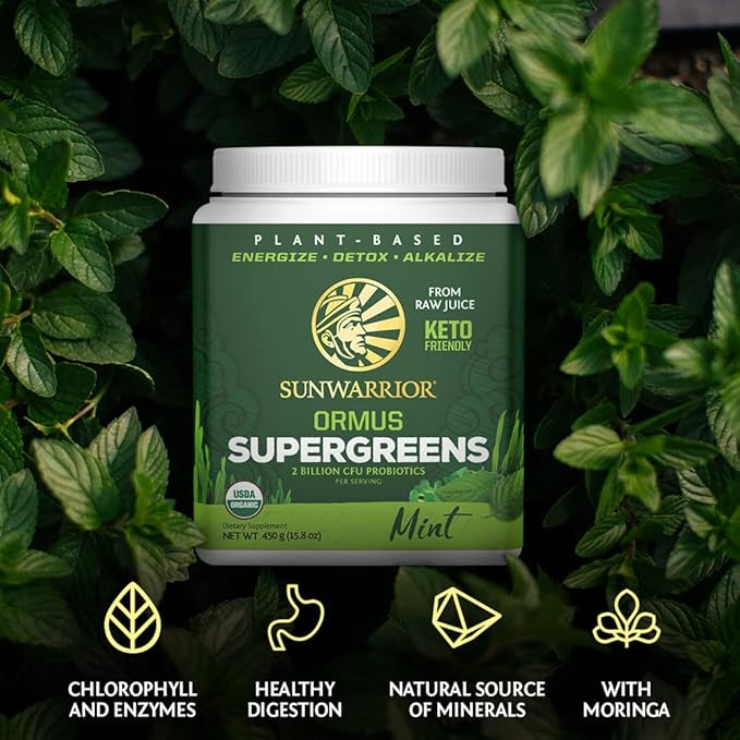 Organic Greens Powder Superfood Complex | Organic Super Greens Powder from Raw Juice with Probiotics Moringa Leaf &amp Electrolyte Minerals | Vegan Non-GMO No Added Sugar (Mint 45 Servings)