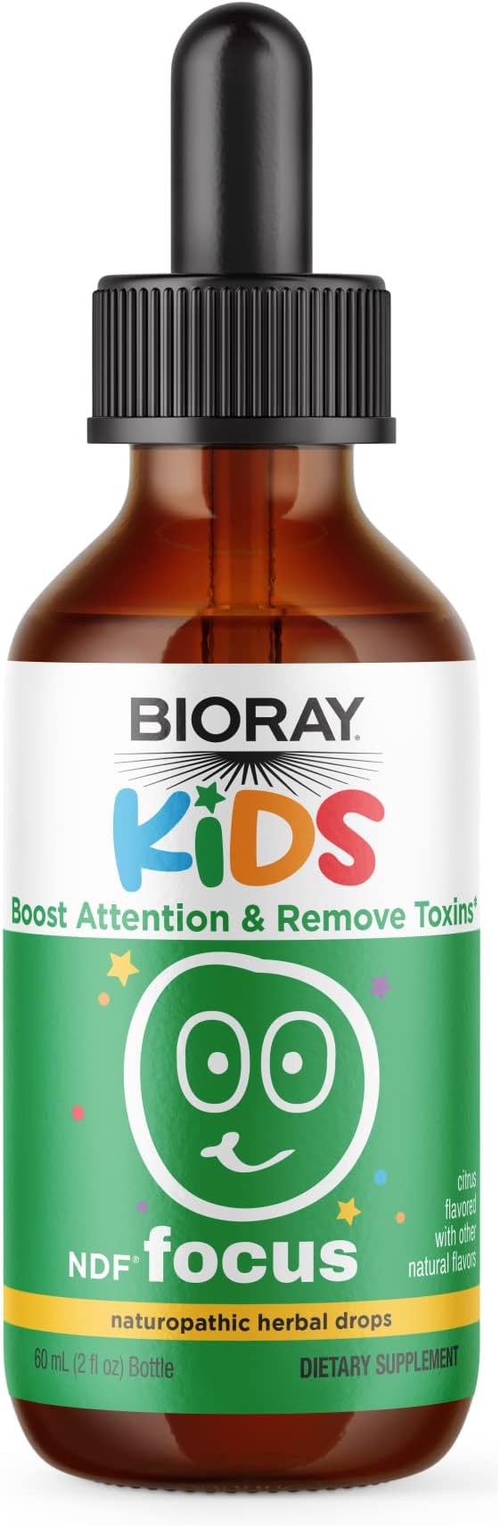 BIORAY Kids NDF Focus Citrus - 2 fl oz - Supports Cognitive Function Enhances Clarity &amp Promotes Steady Energy Levels - Non-GMO Vegetarian Gluten Free - 1-2 Month Supply