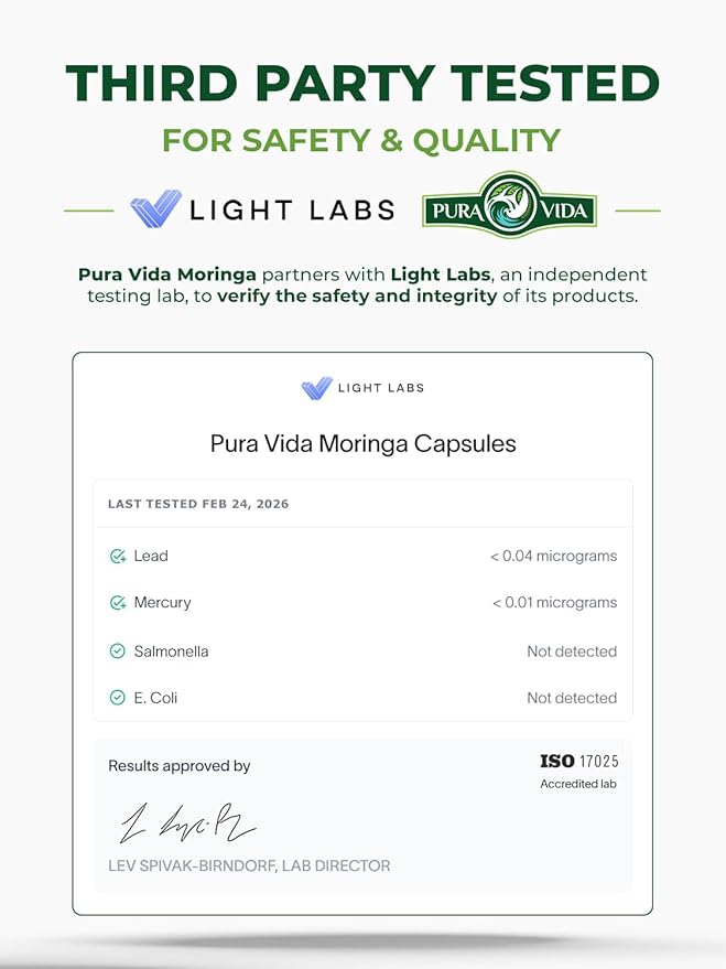 PURA VIDA MORINGA Organic Moringa Capsules Single Origin Moringa Powder Organic. Pure Moringa Leaf. Energy Metabolism &amp Immune Support. 120ct. 500mg Caps (Pack of 2)