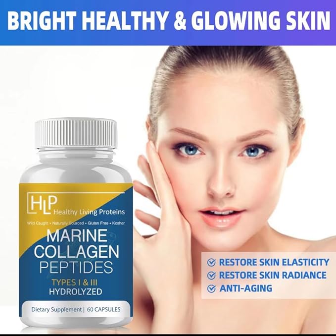 Healthy Living Proteins | Marine Collagen Peptides Type 1 &amp 111 | 24g Fish Protein Naturally Sourced Wild Fish Non-GMO | Keto &amp Paleo Gluten Free Kosher | Unflavored Powder (8 oz)