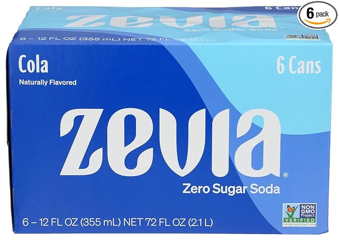 Generic Z e v i a Zero Calorie Soda cola 12 Ounce Cans (Pack of 6)