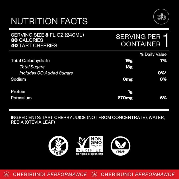 Cheribundi 100% Tart Cherry Juice Light | Low Calorie &amp Reduced Sugar Tart Cherry Juice | Athletes Recovery Drink | Promotes Restorative Sleep Muscle Recovery &amp Boosts Performance | 8 floz (2