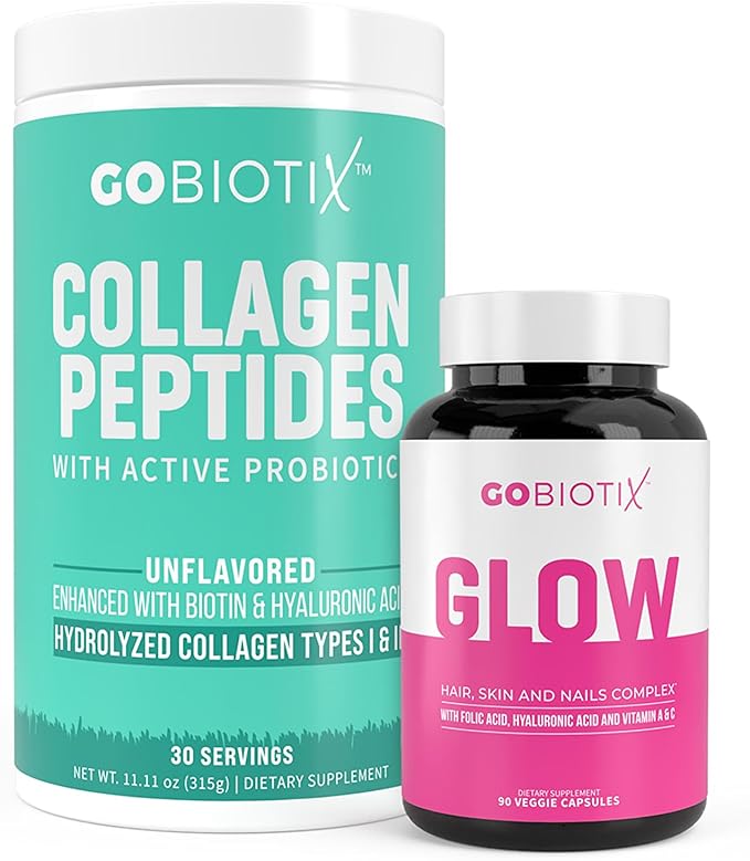 GOBIOTIX Collagen &amp Glow Multivitamin Bundle: Hair Skin Nails Support - 30 Servings Collagen + 90 Capsules Multivitamin