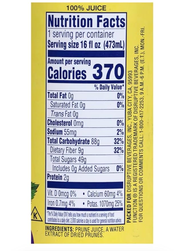 100% Prune Juice – Natural Digestive Health Beverage No Added Sugar 6-Pack of 16 oz Bottles
