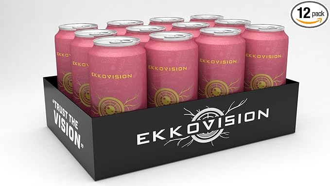 Ekkovision Energy Drink Strawberry Lemonade 200 MG Natural Caffeine With Coconut Water L Theanine Alpha Gpc &amp L Tyrosine For Balanced Energy Electrolytes &amp Smooth Hydration 16 Fl Oz Can