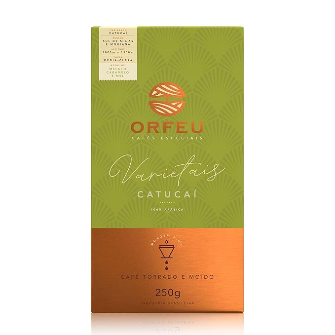 Catucaí Roasted and Ground Coffee 8.8 oz – Notes of Molasses Caramel and Honey – Natural Sweetness Balanced Profile and Medium-Light Roast – Café Orfeu