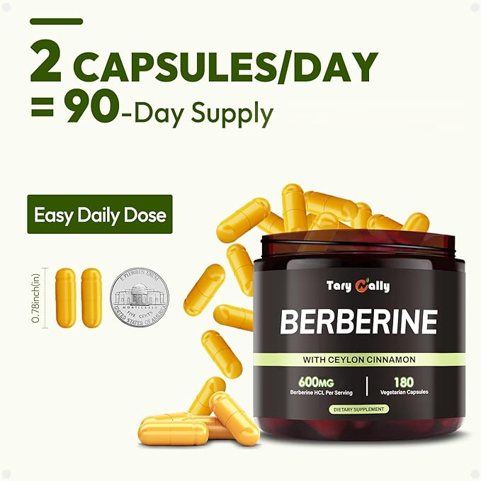 Liposomal Berberine Supplement - 180 Capsules Organic Berberine with Ceylon Cinnamon &amp Citrus Bergamot Supplement Metabolism &amp Blood Sugar Support for Women and Men 3-Month Supply